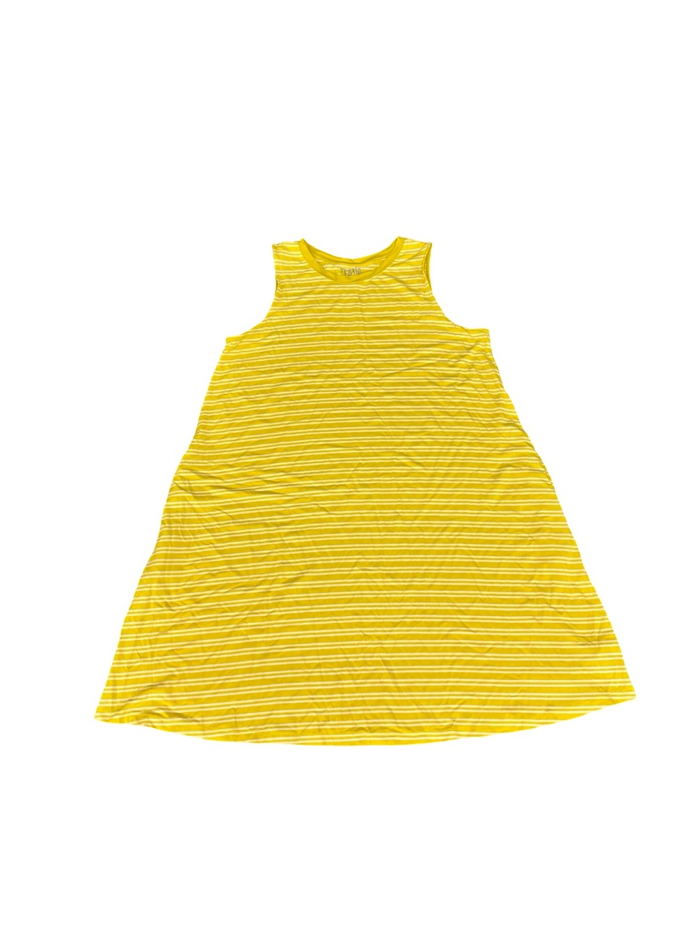 Time and True Women’s yellow stripes sleeveless knit swing dress stretchy